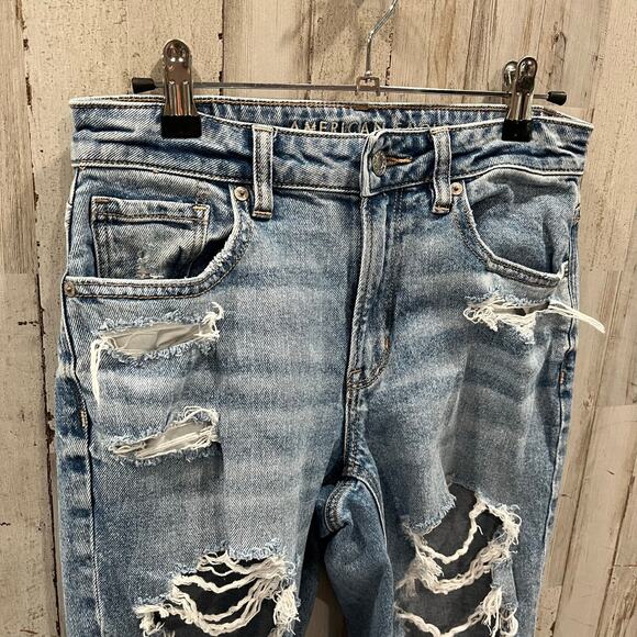 American Eagle Destroyed High Rise Mom Jeans Stretch Womens Size 2 - Picture 3 of 9